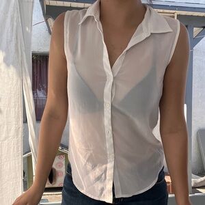 Vintage White Sleeveless Button-Down Shirt - Size S/XS